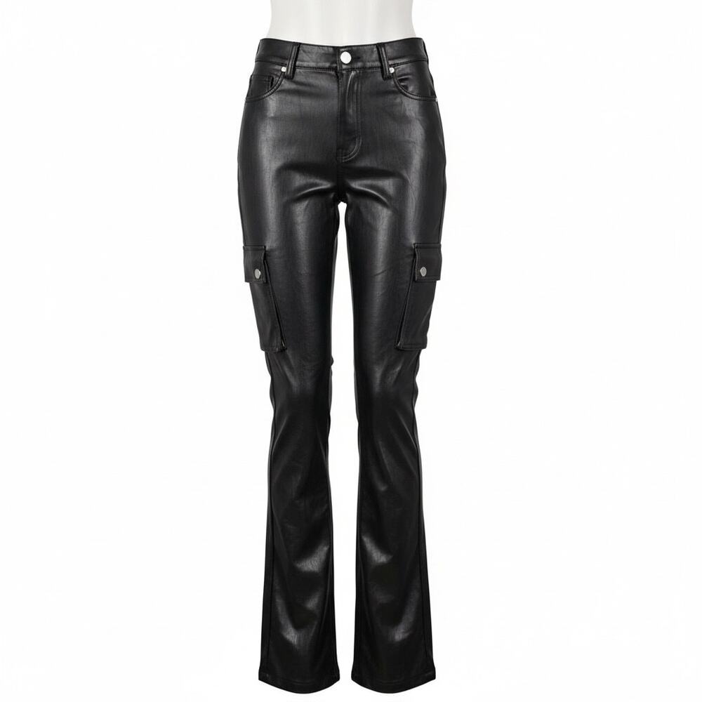 Kloud9 Black Faux Leather Cargo Pants Size 32/36 Y2K Moto